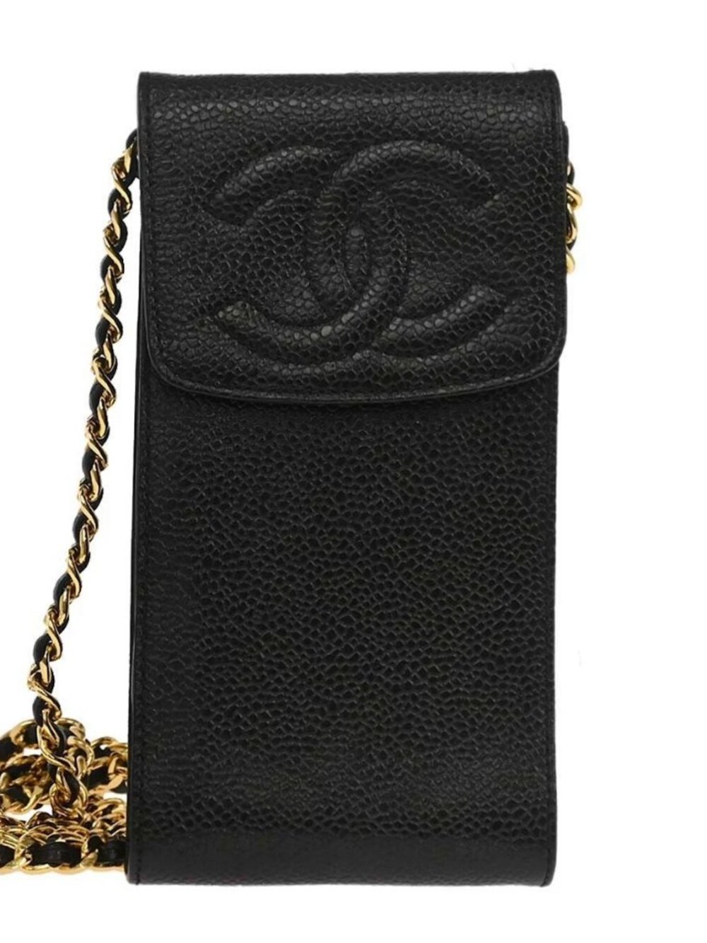 Chanel Black Calfskin Chain Shoulder Bag Pochette Phone Case